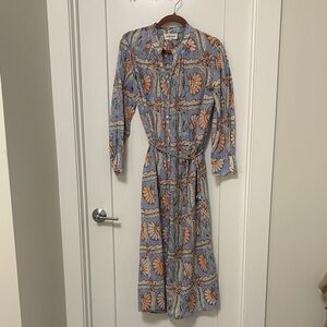 Antik Batik Blue and Orange Floral Long Sleeve Dress